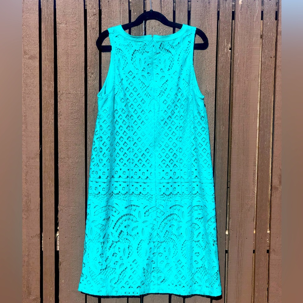 Loft $98 teal sheath lace dress